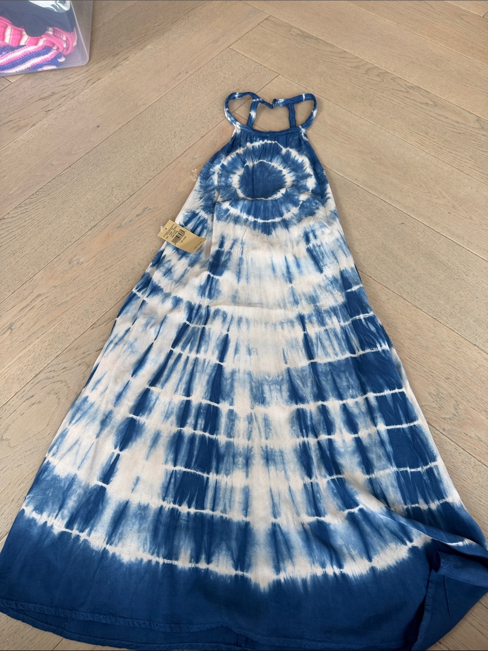 American Eagle Outfitters Blue and White Tie-Dye Halter Dress
